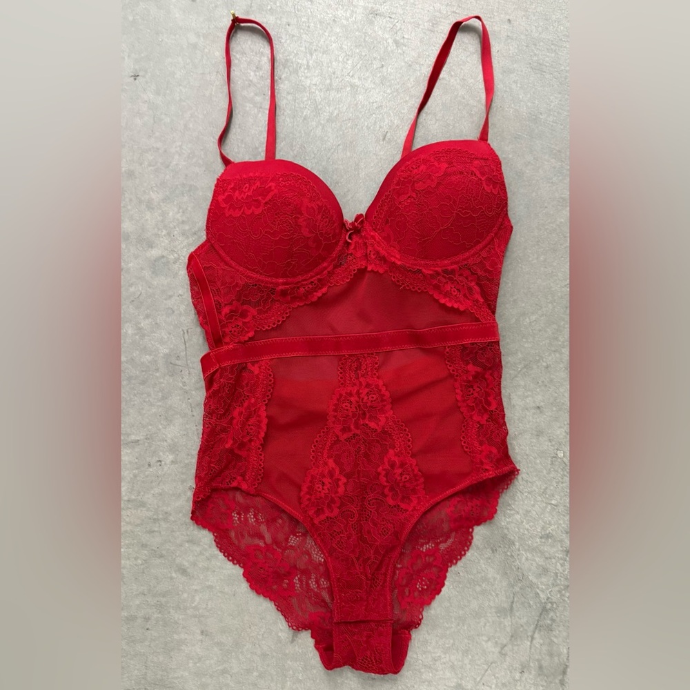 Red Lace Teddy with Padded Cups Women’s Lingerie - Size S